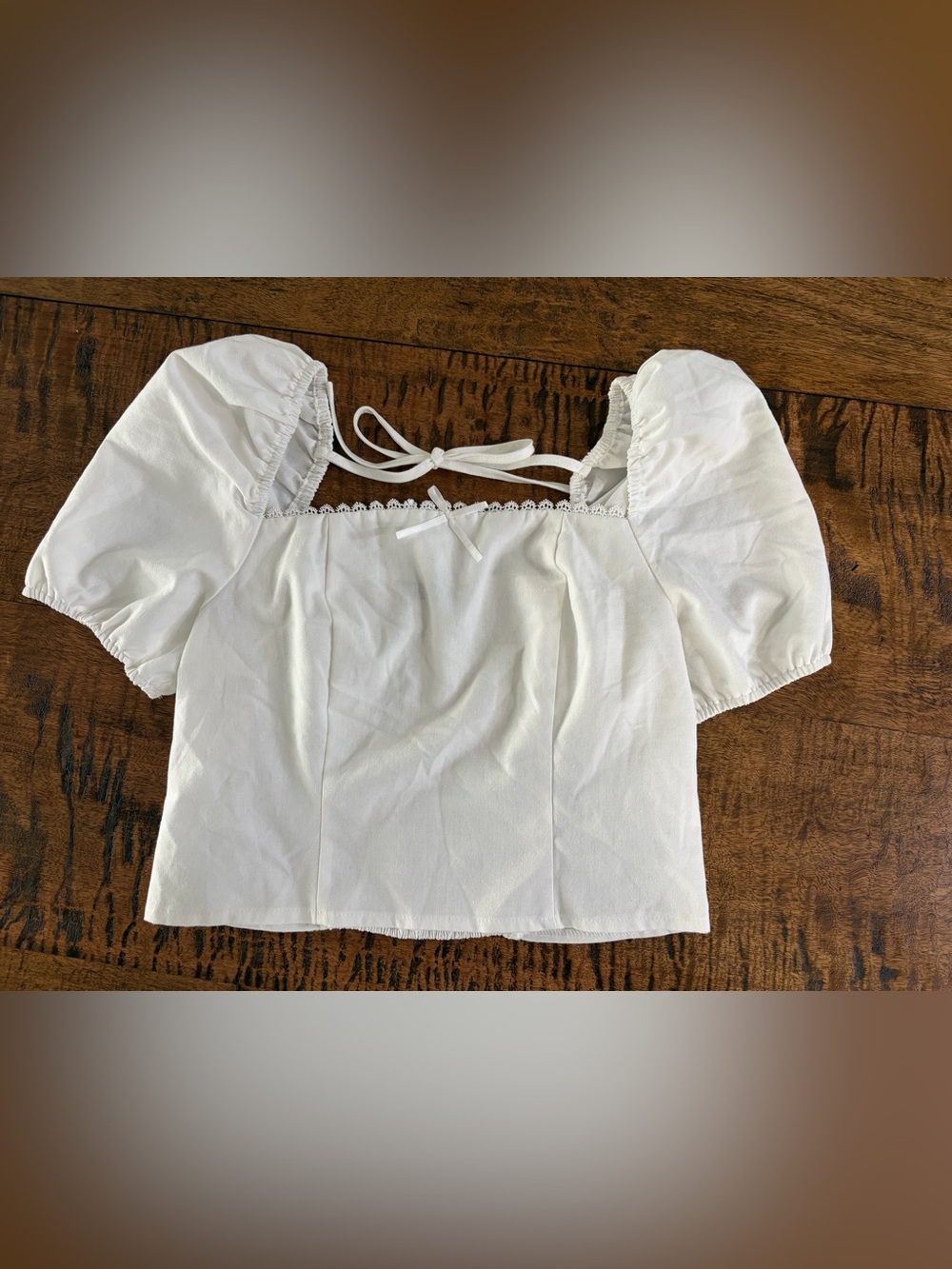 Emerson Lang White Puff-Sleeve Milkmaid Crop Blouse Size S